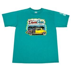 Vintage 2002 Woodward Dream Cruise Shirt Teal Hot Rod Classic Car Graphic Large